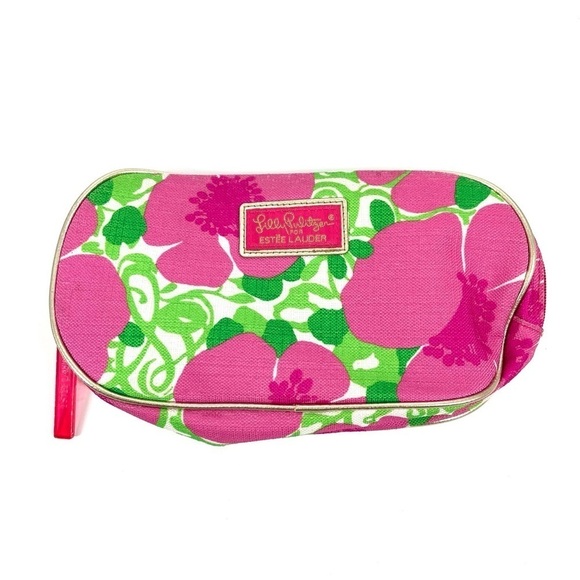 LILLY PULITZER for Estee Lauder Pink Floral Cosmetic Makeup Travel Bag - Picture 1 of 10